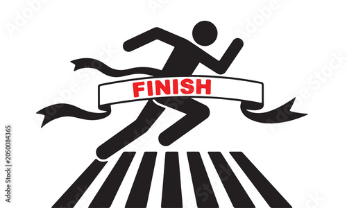 Runner crossing the finish line in a dynamic pose