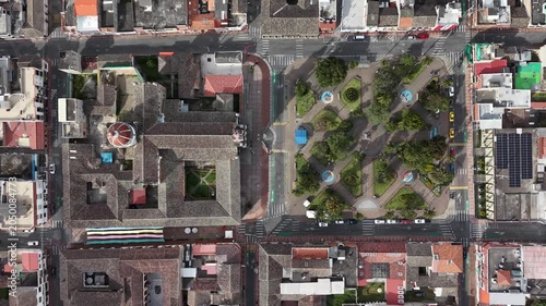 Aerial View of Cotacachi City and Church in Ecuador