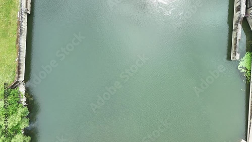 Aerial Top View of Hydroelectric Dam on the Moselle River