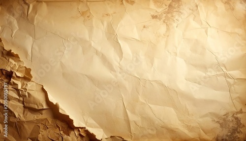 Torn edge vintage parchment paper on light background.