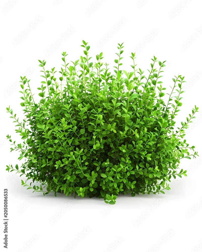 Obraz premium A dense low green bush isolated on a white background.