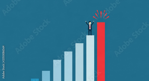 Businessman Standing on Top of Growing Bar Graph Illustration Achievement Success Reaching Goals Career Advancement Progress Improvement Chart Growth