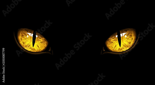 Intense feline eyes in darkness digital illustration