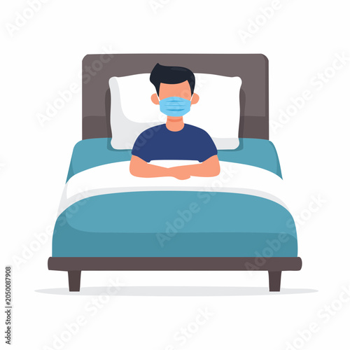 Man in bed wearing a face mask