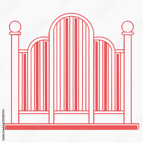 Red line art gate icon on white background