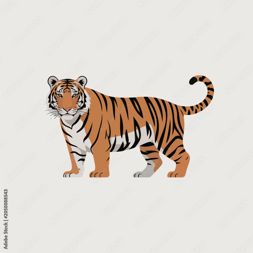 Obraz premium Detailed vector illustration of a majestic standing orange tiger featuring bold black stripes and a sleek modern graphic design style