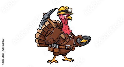 Cartoon miner with pickaxe and helmet illustration.