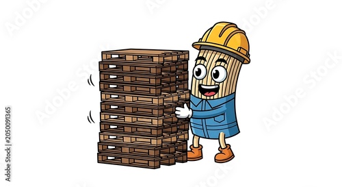 Cartoon miner with pickaxe and helmet in minecart.