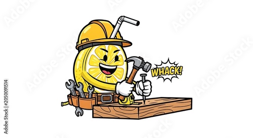 Cartoon miner with pickaxe and helmet vector illustration.