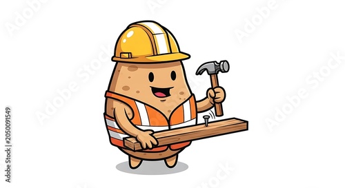 Cartoon miner with pickaxe and helmet vector illustration.