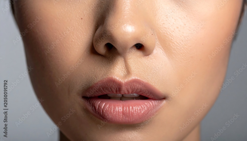 Fototapeta premium A close-up of a woman's lips and nose, showcasing her facial features