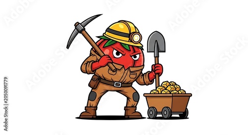 Cartoon miner with pickaxe and lantern.