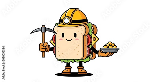 Cartoon miner with pickaxe and lantern.