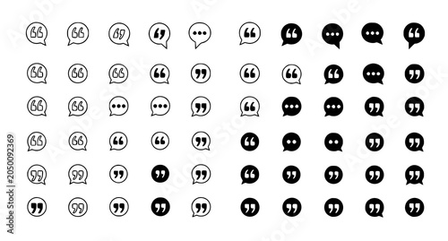 Foto Quotation marks and speech bubble icon collection with comment and testimonial s
