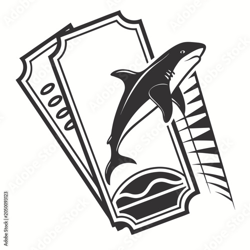 Foto Black and white graphic of a playing card with a shark predator dangerous hazard