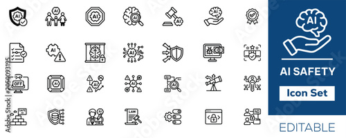 Принти на полотні Ai safety icon set ethics regulation and responsible technology concepts