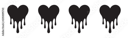 Photos Dripping black heart icons set melting fluid paint blood liquid shape collection on transparent