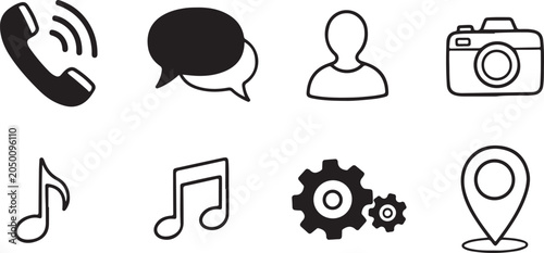Collection of simple line icons for various digital concepts and communication tools