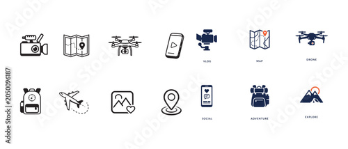 A collection of travel and adventure icons with a white background for easy use