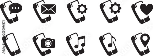 Smartphone icons with various app symbols on white background