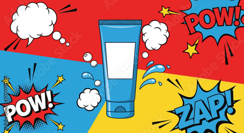 Blue cosmetic tube with blank label for branding.