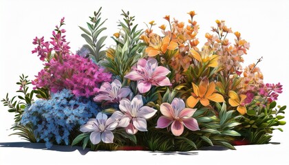 shrubs and flowers in small bush colorful bloom plants cut out