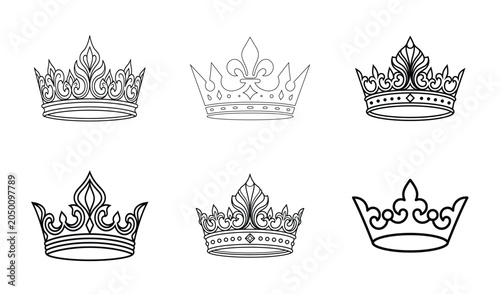 Obraz na plátně Elegant ornamental crowns collection in fine line art style with ornamental hera