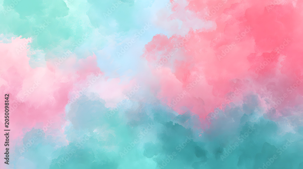 Fototapeta premium Abstract digital painting featuring soft blended clouds of pastel pink and vibrant teal colors created with a smooth artistic texture