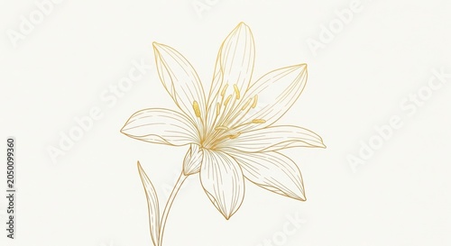 Golden outline lily flower isolated on white background