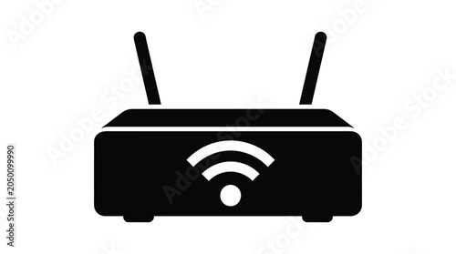 Foto Wireless router with wifi signal black silhouette