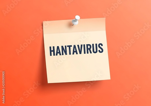 Sticky note with hantavirus word on orange background