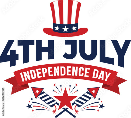 Fotografía 4th july independence day badge with uncle sam hat crossed rockets big star and