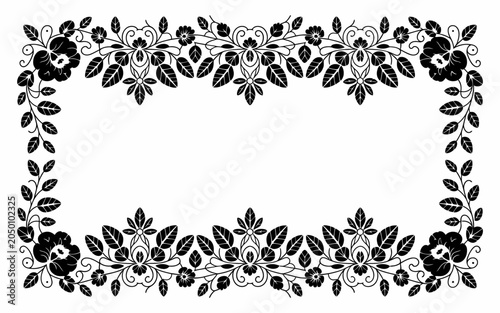 A black and white flower  frame with intricate patterns.