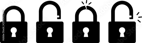 Set of four padlock icons representing different security states