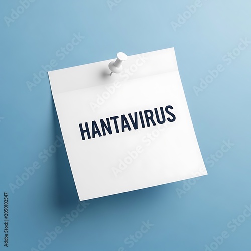 White paper note with hantavirus text on blue background