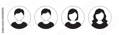 Tableau sur toile Diverse set of male and female user avatars with varying hairstyles inside thin circular borders