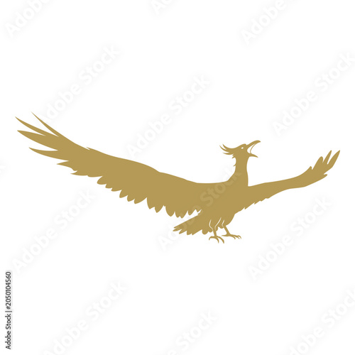 Gold Phoenix Logo Vector, Legendary Firebird Wings Spread Silhouette Icon
