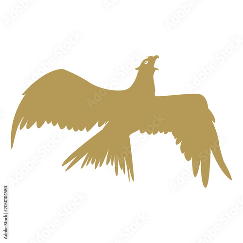 Golden Phoenix Silhouette Vector, Mythical Bird Rising Flying with Long Tail