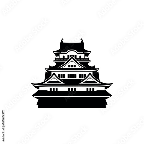 Black and White Illustration of a Japanese Castle 5.