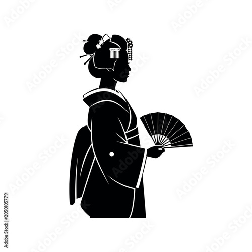 Foto Silhouette of a Japanese Geisha holding a fan 1.