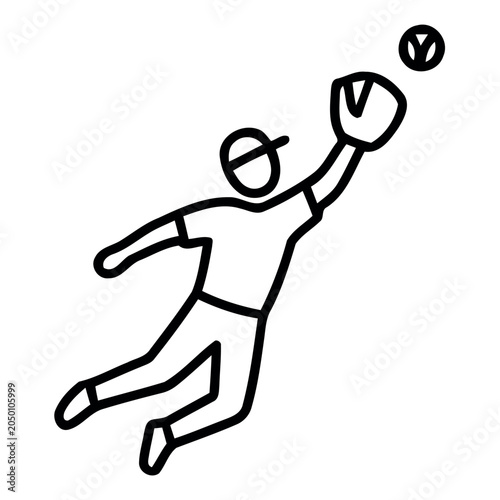 Canvas-taulu Minimalist baseball fielder jumping to catch ball outline icon, outfieler making