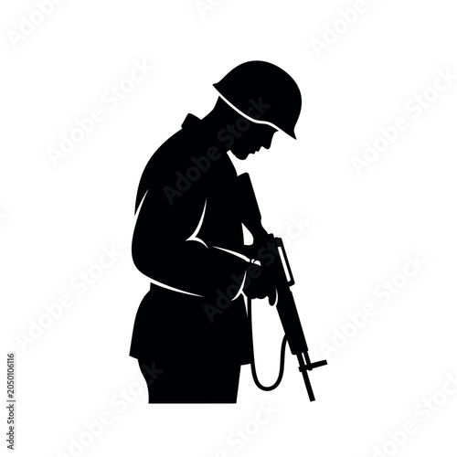 Silhouette of a soldier holding a rifle.