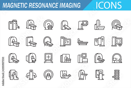 Bild auf Leinwand Healthcare Technology Icons Featuring MRI Equipment and Radiology Procedures