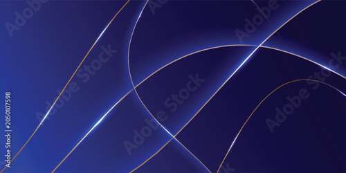 Bild auf Leinwand Luxury award ceremony backdrop with blue gradient waves, golden curved lines, sparkling particles and elegant flowing shapes