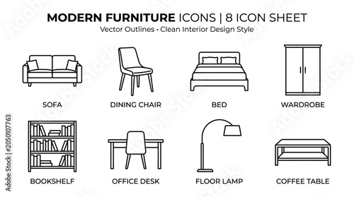 Modern furniture icons in minimalistic style.