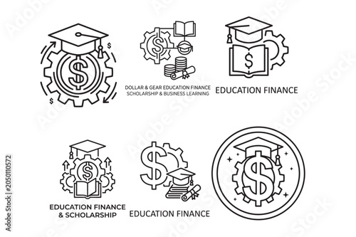 Education finance and scholarship icons with dollar signs and graduation caps