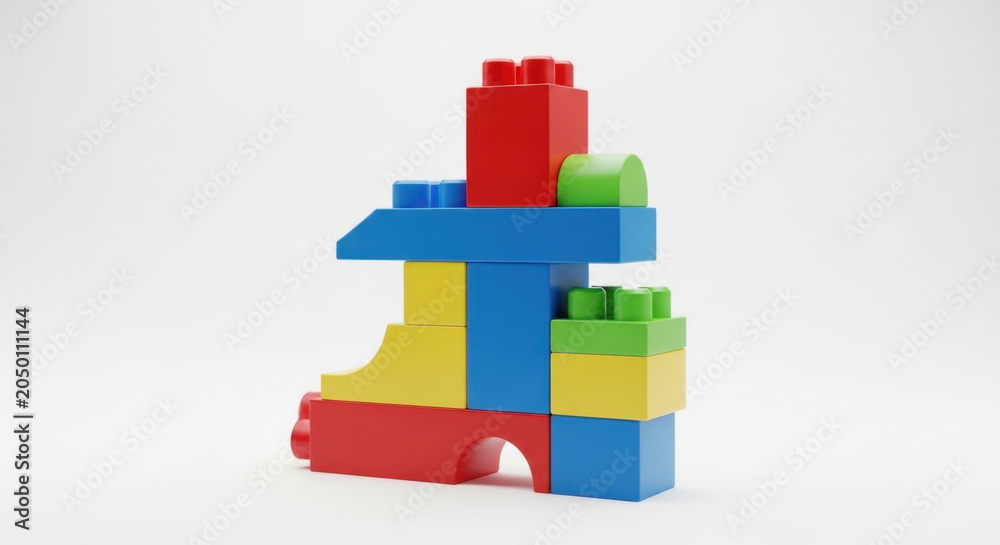 Naklejka premium Colorful Building Blocks Educational Play Construction Toys Creative Learning Development Fun Childhood Stackable Assemble Structure