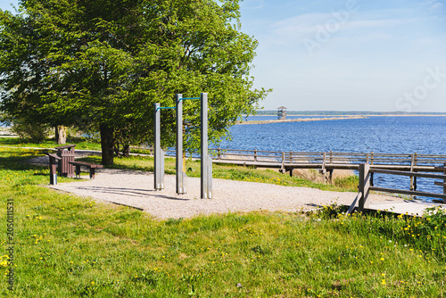 Scenic summer landscape of Lake Liepaja from Zirgu sala nature trail, Latvia