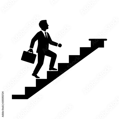 Business man walking up stairs, career growth and success concept icon