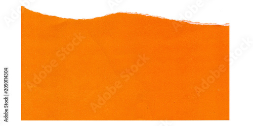Orange paper with rough torn edge texture isolated on white background